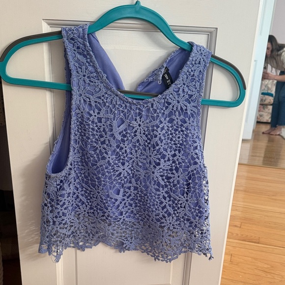Tops - Lace Sleeveless Top - Blue